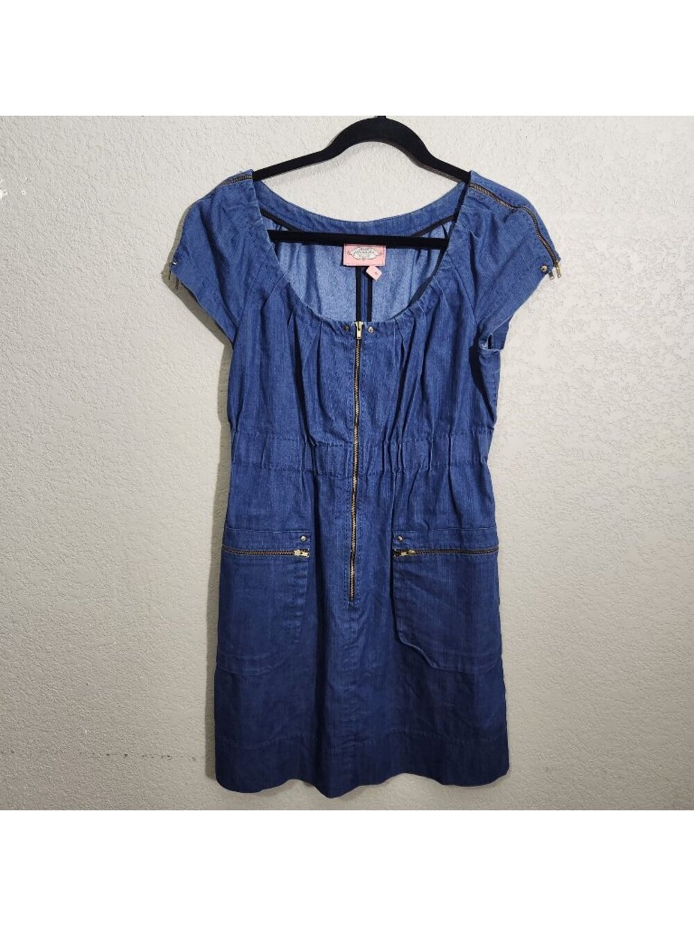 Phoebe Couture Womens Denim Dress Size 8 Blue Zippered Pockets Casual Style